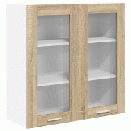 Helloshop26 - Armoire suspendue moderne avec grand espace de stockage 80 x 31 x 80 cm en bois d'ingénierie chêne sonoma 02_0053363 - verre 300023790