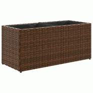 Helloshop26 - Jardinière bac lit surélevé plantes fleurs terrasse jardin avec 2 pots 72 x 30 x 32 cm résine tressée marron 02_0038081 - 3000214069463