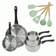 Lot Poêles 20/28 cm et Casseroles 12/16/20 cm Fackelmann Généva avec 5 ustensiles - 3176239920550