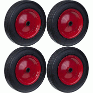 Roue 350mm 14" pneu caoutchouc centre en acier pressé 25.4mm résistant 1600kg, jeu de 4 Roue 350mm 14" pneu caoutchouc centre en acier pressé 25.4mm résistant 1600kg, jeu de 4