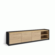 SKRAUT HOME Meuble TV, Banc Télé, 207x50x37 cm, Pour les TV jusqu'à 80", Meubles de salon, Chêne et noir - beige Bois manufacturé 674_1