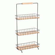 WellHome - Étagère de cuisine à 3 niveaux en acier inoxydable et bois 29,5 x 15,5 x 58,5 cm - Table d'appoint - noir acier WH17038