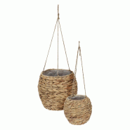 WellHome - Lot de 2 paniers cache-pots en fibre naturelle Ø17/Ø24cm - beige plastique WH14300