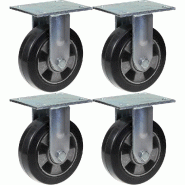 152mm 6" roulette caoutchouc noir fixe forte capacité 1320kg, jeu de 4 152mm 6" roulette caoutchouc noir fixe forte capacité 1320kg, jeu de 4