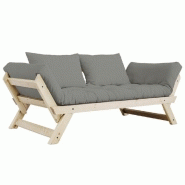 BANQUETTE MÉRIDIENNE FUTON BEBOP PIN NATUREL COLORIS GRAY COUCHAGE 75*200 CM.