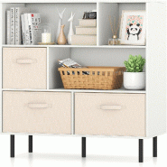 COSTWAY Bibliothèque 6 cubes, meuble de rangement avec 3 tiroirs tissu amovibles, armoire sur pieds pour salon et bureau, blanc - blanc Bois manufact