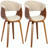 Décoshop26 - Lot de 2 chaises de la salle à manger design retro en structure en bois et assise en tissu crème 10_0001689 - beige Bois massif 300025