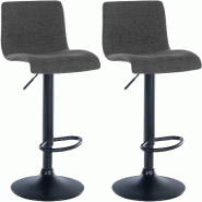 Décoshop26 - Lot de 2 tabourets de bar design simple avec repose-pieds en tissu gris foncé pieds en métal noir 10_0004052 - gris métal 3000251909852