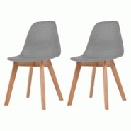 Décoshop26 - Set de 2 chaises de salle à manger cuisine en plastique gris pieds en bois DEC025531 - gris 3000255296965 Décoshop26 - Set de 2 chaises de salle à manger cuisine en plastique gris pieds en bois DEC025531 - gris 3000255296965