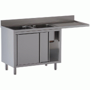 Diamond - Plonge 2 cuves 400x500x300, égouttoir droit, sur armoire 2 portes coulissantes et espace lave-vaisselle - réf. L1621/VAD-SD4 - AKS-L1621/V