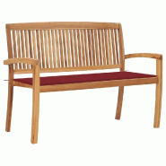 Helloshop26 - Banc de jardin meuble de patio d'extérieur terrasse empilable et coussin 128,5 cm bois de teck massif 02_0011672 - rouge Bois massif 30