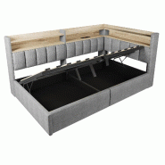 Merax Lit rembourré  90 x 200 cm, lit de repos, lit de repos avec espace de rangement hydraulique, LED, ports USB et housse en velours, gris - gris m
