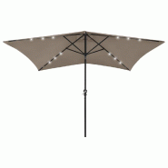 Parasol de jardin avec LED et mât en acier taupe 2x3 m Modèle Azur Balcon - 313789