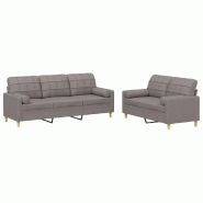 VidaXL Ensemble de canapés 2 pcs avec coussins taupe tissu Modèle Évasion - 3201329
