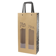 10 sachets authentique en papier écru-noir avec fenêtre pour 2 bouteilles