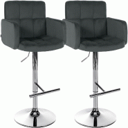 CLP Lot de 2 tabourets de bar Los Angeles velours Velours HBT: 93x60x56 cm Gris foncé Chrome - gris textile 327361