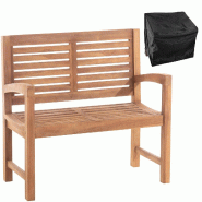 Décoshop26 - Banc de jardin dossier à lattes droites 120 cm en bois de teck avec accoudoirs – Housse de protection incluse 10_0007985 - Bois massi