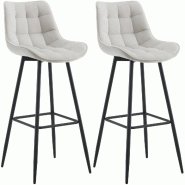Décoshop26 - Lot de 2 tabourets de bar coutures décoratives carrées avec repose-pieds en velours gris quatre pieds en métal 10_0006823 - gris mét