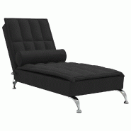 Décoshop26 - Méridienne chaise longue pour intérieur de massage avec traversin en tissu noir DEC026155 - noir 3000255654925