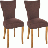 Décoshop26 - Set de 2 chaises de salle à manger boutons décoratifs en tissu couleur marron et pieds en bois 10_0001593 - marron Bois massif 3000250