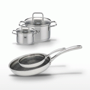Lot de 2 Poêles 28/24cm & 2 Faitouts 20/14cm Elo Relief Evolution - gris inox 3176239957051