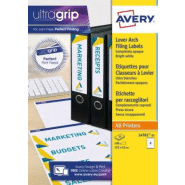 Avery Étiquettes pour dos de classeur auto-adhésives laser, 192 X 61 mm - 25 feuilles, 4 étiquettes par feuilles A4 - Blanches Avery Étiquettes pour dos de classeur auto-adhésives laser, 192 X 61 mm - 25 feuilles, 4 étiquettes par feuilles A4 - Blanches