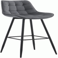 Décoshop26 - Tabouret de bar x1 coutures décoratives carrées avec repose-pieds en velours gris foncé quatre pieds en métal 10_0005864 - gris mét