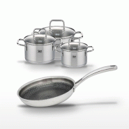 Lot 3 Faitouts et 1 Poêle 24 cm Elo Relief Evolution - gris inox 3176239955033