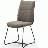 LOT DE 2 CHAISES DESIGN HALSOU TISSU CAPPUCCINO ET PIEDS MÉTAL LAQUÉ NOIR