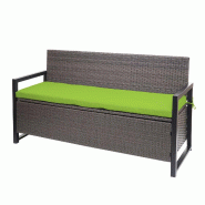 Mendler Poly-Rattan Banc 3 places HWC-F39, Banc de jardin Banc coffre, rangement Coussin d'assise ~ gris chiné, coussin vert - vert plastique 76594+7