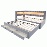 Merax LED lit capitonné canapé-lit 90x190 cm, méridienne 3 en 1 avec lit gigogne 180x190, 3 tiroirs, USB & USB-C, gris foncé - gris multi-matéria Merax LED lit capitonné canapé-lit 90x190 cm, méridienne 3 en 1 avec lit gigogne 180x190, 3 tiroirs, USB & USB-C, gris foncé - gris multi-matéria