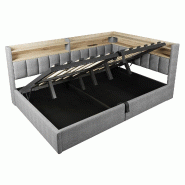 Merax Lit rembourré  140 x 200 cm, lit de repos, lit de repos avec rangement hydraulique, LED, ports USB et housse en velours, gris - gris multi-mat�