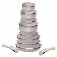 San Ignacio - Lot poêles Ø18/20/24/24/28cm avec casseroles Ø16/18/20cm aluminium pressé avec revêtement antiadhésif ILAG, poignée amovible, ind