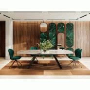 Table de réunion extensible en céramique effet marbre avec pied noir - Miyuki Seatmob