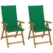 VidaXL Chaises Inclinables De Jardin Lot De 2 Et Coussins Bois Acacia - vert 8720286279885