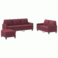 VidaXL Ensemble de canapés 3 pcs avec coussins Rouge bordeaux Tissu Modèle Sérénité Élite - 3201474