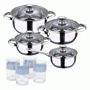 BERGNER - Batterie de Cuisine 7 Pièces Fabriquée en Acier Inoxydable Compatible Induction avec Ensemble de 4 Verres 0,5 L NOIA - multi-matériau PK8939