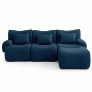 Canapé d'angle modulaire MILYSOFA SOFATIME 3 places avec méridienne tissu fine bouclette Bleu profond - MS-TIME-4-DB
