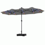 COSTWAY Parasol double avec socle 440x260cm, manivelle, LED, 12 modes, 2 charges, jardin, marché. - gris métal ZB35651TE-N COSTWAY Parasol double avec socle 440x260cm, manivelle, LED, 12 modes, 2 charges, jardin, marché. - gris métal ZB35651TE-N