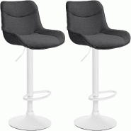 Décoshop26 - Lot de 2 tabourets de bar pivotant forme ergonomique surpiqûres décoratives en tissu gris foncé cadre en métal blanc 10_0005996 - bl