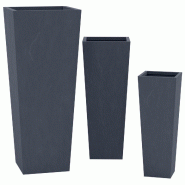 Décoshop26 - Lot de 3 pots de fleurs en argile fibreuse anthracite avec trous de drainage résistants aux intempéries 10_0007979 - 3000266406728