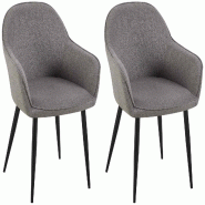 Décoshop26 - Set de 2 chaises de salle à manger avec accoudoirs design moderne et confortable en tissu gris foncé et pieds en bois 10_0001602 - gri