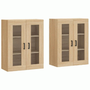 Helloshop26 - Lot de 2 armoires murales design élégantes 69,5 x 34 x 90 cm espace de rangement pratique en bois d'ingénierie chêne 02_0055430 - ve