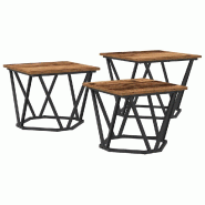 VidaXL Table basse 3 pcs Bois Ancien Bois d'ingénierie et acier Modèle Boreal Nature - 868283