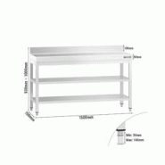 GGM Gastro Tables Inox de Travail Premium avec Dosseret et 2 étagères - Profondeur 700 mm - ATK157AZB - 4063326276036