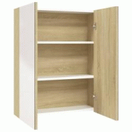 Helloshop26 - Armoire à miroir de salle de bain 60 x 15 x 75cm MDF blanc et chêne 02_0006709 - 3000366582728 Helloshop26 - Armoire à miroir de salle de bain 60 x 15 x 75cm MDF blanc et chêne 02_0006709 - 3000366582728