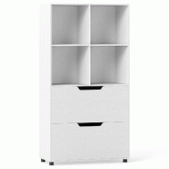 Helloshop26 - Étagère à livres avec 4 compartiments ouverts et 2 grands tiroirs 70 x 33,5 x 130 cm stable ambiance moderne en bois 20_0018287 - 300