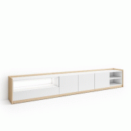 SKRAUT HOME Meuble TV, Banc Télé, 310x50x37 cm, Pour les TV jusqu'à 80", LED, Blanc et Chêne Soft - blanc Bois manufacturé 689_2