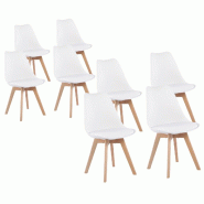 8 Chaises Tulipes Salle à Manger Scandinaves Bm Home Salle de Bureau, Pieds en Bois de Hêtre Massif, BLANCHES - blanc plastique 3666630015806