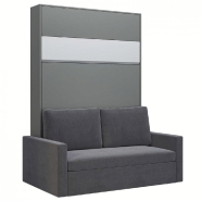 ARMOIRE LIT ESCAMOTABLE DJUKE SOFA GRIS BANDEAU BLANC MAT CANAPÉ GRIS 140*200 CM